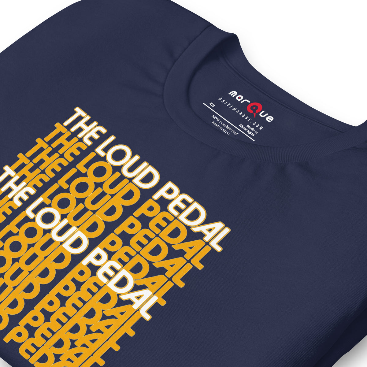 Loud Pedal Tee — Right Foot Down graphic t-shirt, Navy print detail — Marque automotive apparel