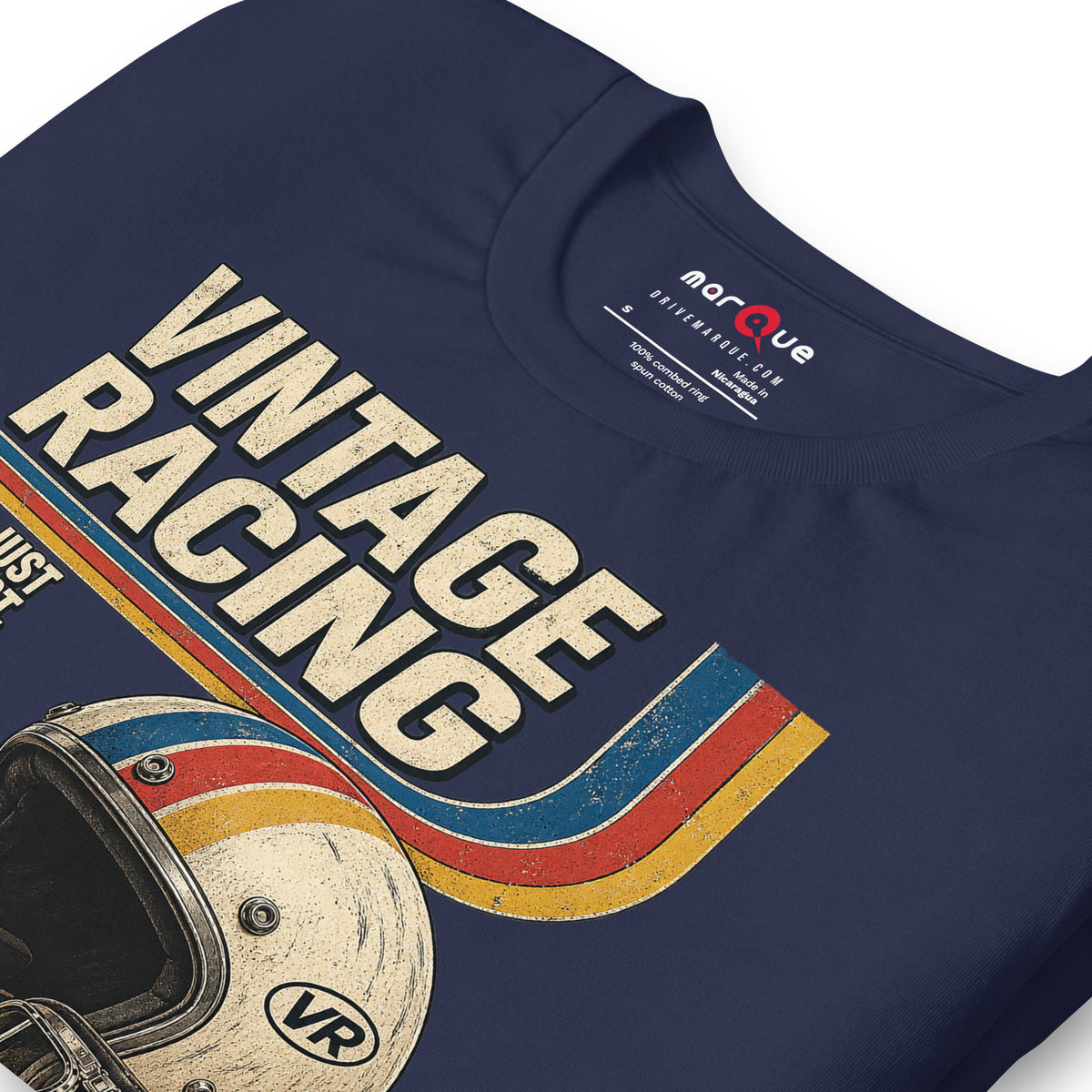 Vintage Racing Tee, Navy print detail — Marque automotive apparel