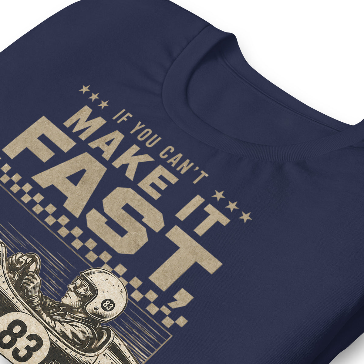 Can't Make It Fast, Make It Loud Tee, Navy print detail — Marque automotive apparel