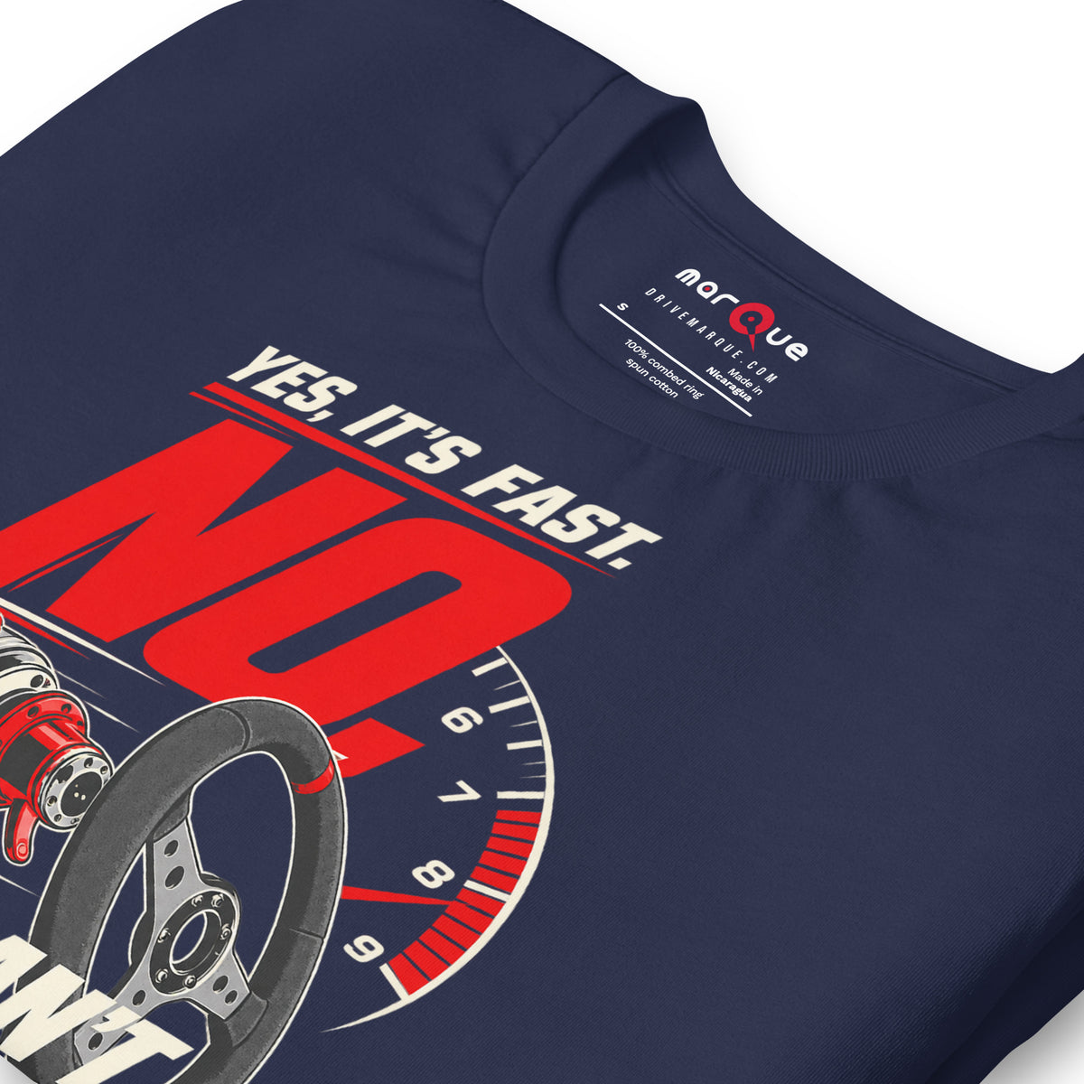 Yes It's Fast, No You Can't Drive It t-shirt, Navy print detail — Marque automotive apparel
