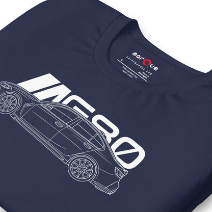 Super Sedan G80 t-shirt, Navy print detail — Marque automotive apparel