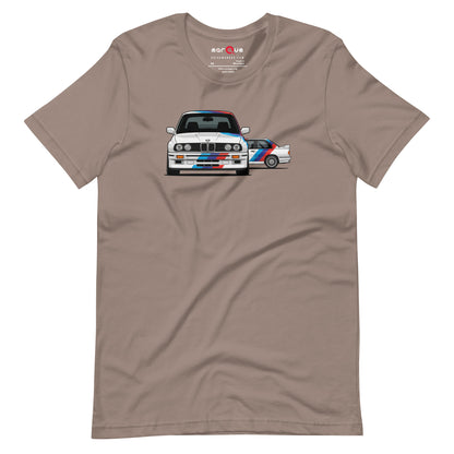 E30 Box Flare Tee — Widebody Icon graphic t-shirt, Pebble front view — Marque automotive apparel