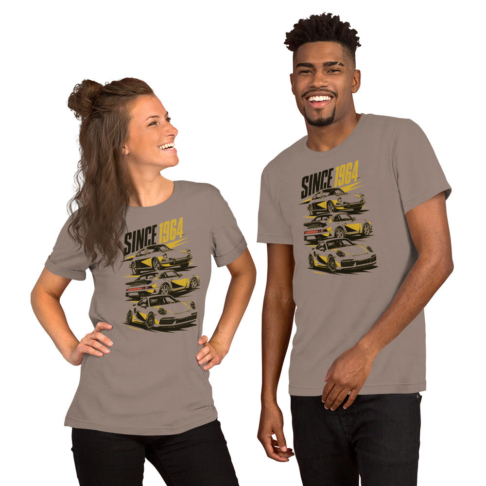 Stuttgart's Finest Since '64 t-shirt, Pebble front view (2) — Marque automotive apparel