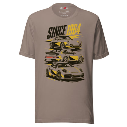 Stuttgart's Finest Since '64 t-shirt, Pebble front view — Marque automotive apparel
