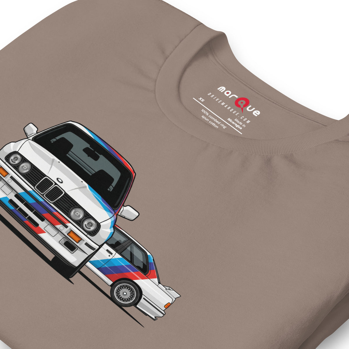 E30 Box Flare Tee — Widebody Icon graphic t-shirt, Pebble print detail — Marque automotive apparel