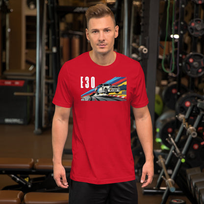 E30 Touring Car Tee — Group A Heritage graphic t-shirt, Red front view — Marque automotive apparel