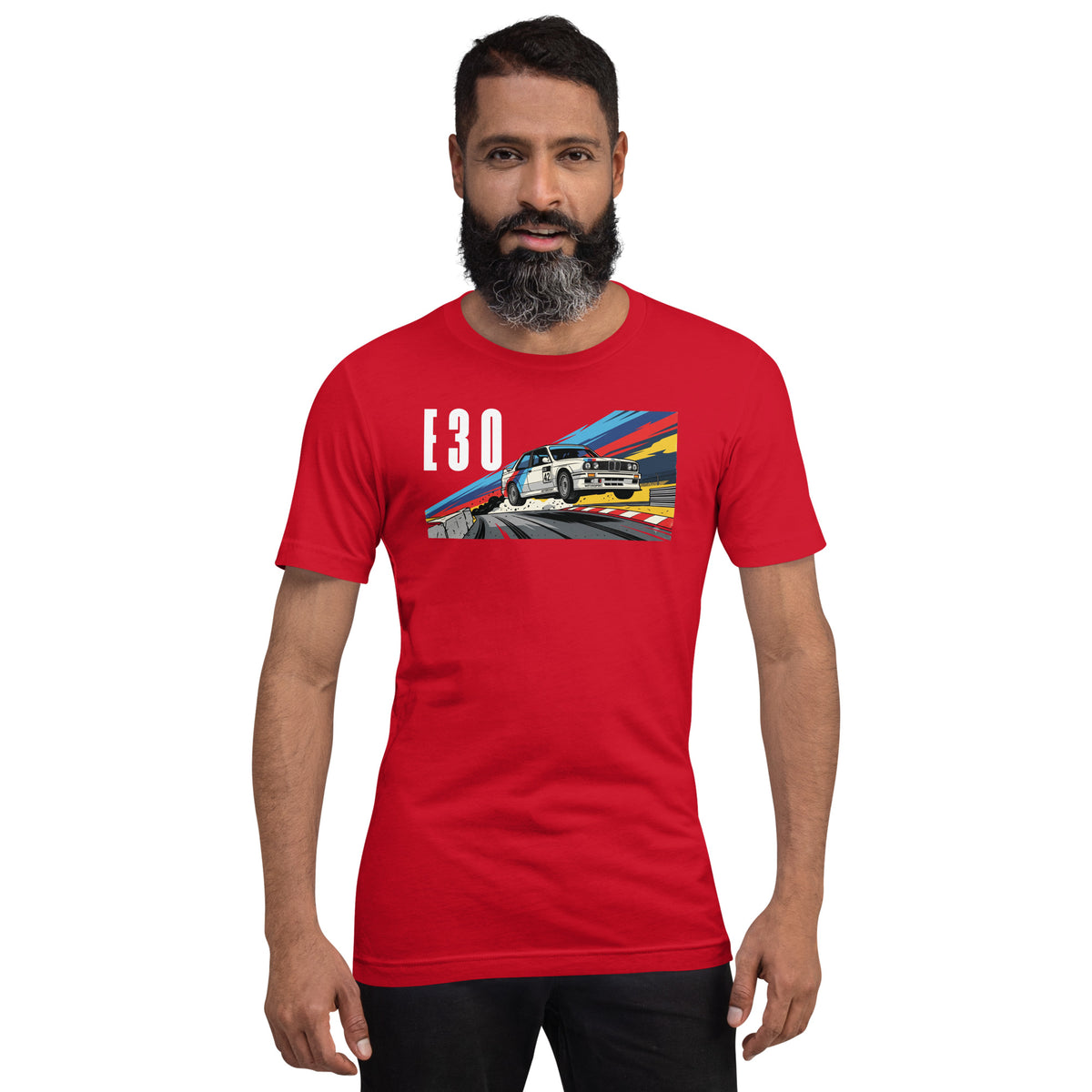 E30 Touring Car Tee — Group A Heritage graphic t-shirt, Red front view (3) — Marque automotive apparel