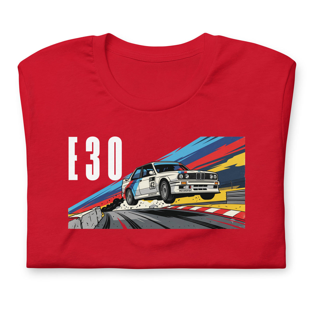 E30 Touring Car Tee — Group A Heritage graphic t-shirt, Red front view (4) — Marque automotive apparel