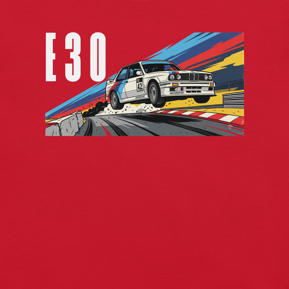 E30 Touring Car Tee — Group A Heritage graphic t-shirt, Red front view (5) — Marque automotive apparel