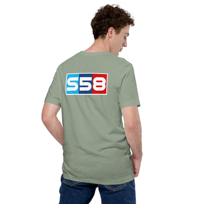Bavarian Twin-Turbo Tee — S58 Straight-Six graphic t-shirt, Sage back view — Marque automotive apparel
