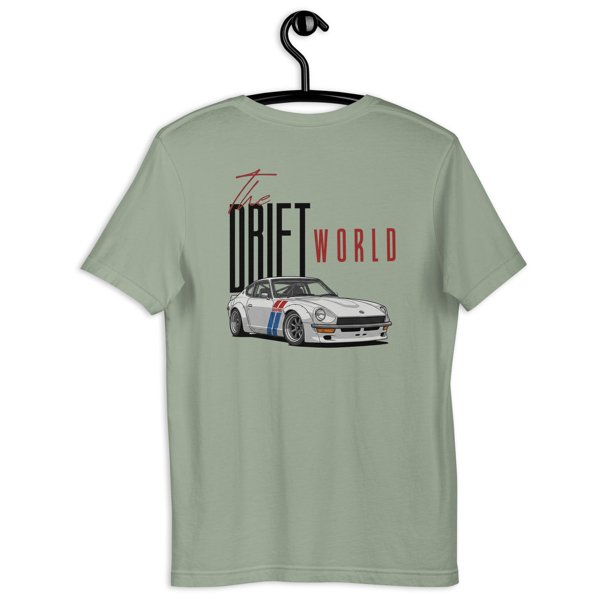 Drift World Z Tee — Rear-Drive Icon graphic t-shirt, Sage back view (2) — Marque automotive apparel