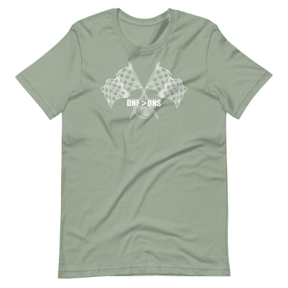 Crossed Flags Tee — Send It Anyway graphic t-shirt, Sage front view (2) — Marque automotive apparel