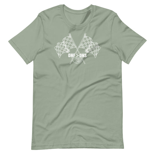 Crossed Flags Tee — Send It Anyway graphic t-shirt, Sage front view (2) — Marque automotive apparel