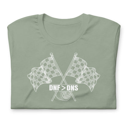 Crossed Flags Tee — Send It Anyway graphic t-shirt, Sage front view — Marque automotive apparel