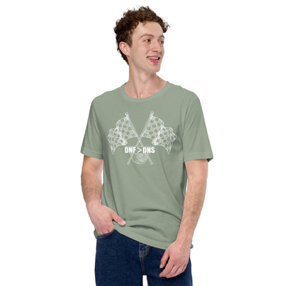 Crossed Flags Tee — Send It Anyway graphic t-shirt, Sage front view (3) — Marque automotive apparel