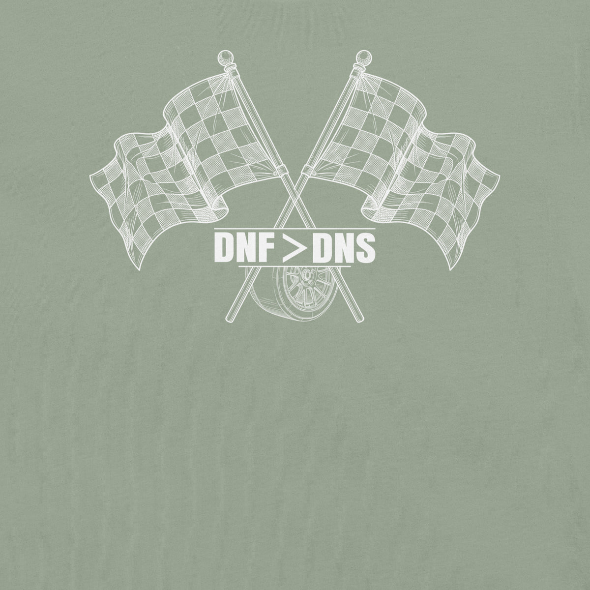 Crossed Flags Tee — Send It Anyway graphic t-shirt, Sage front view (4) — Marque automotive apparel