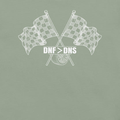 Crossed Flags Tee — Send It Anyway graphic t-shirt, Sage front view (4) — Marque automotive apparel