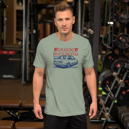 Analog Beats Digital tee, Sage front view — Marque automotive apparel (2)
