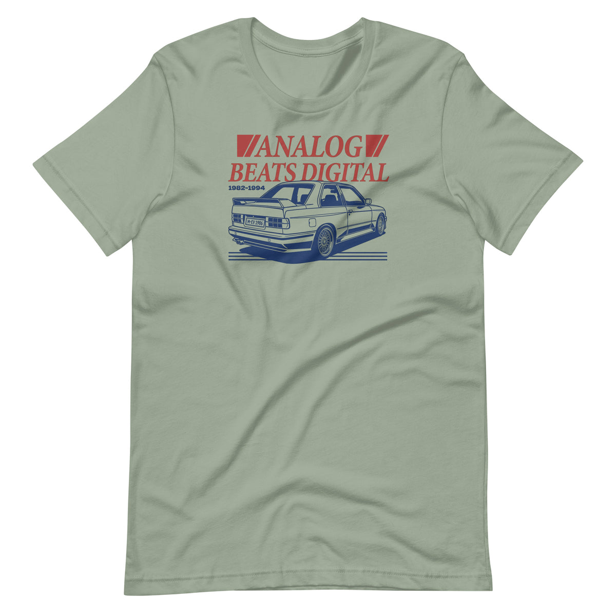 Analog Beats Digital tee, Sage front view — Marque automotive apparel (3)