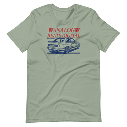 Analog Beats Digital tee, Sage front view — Marque automotive apparel (3)
