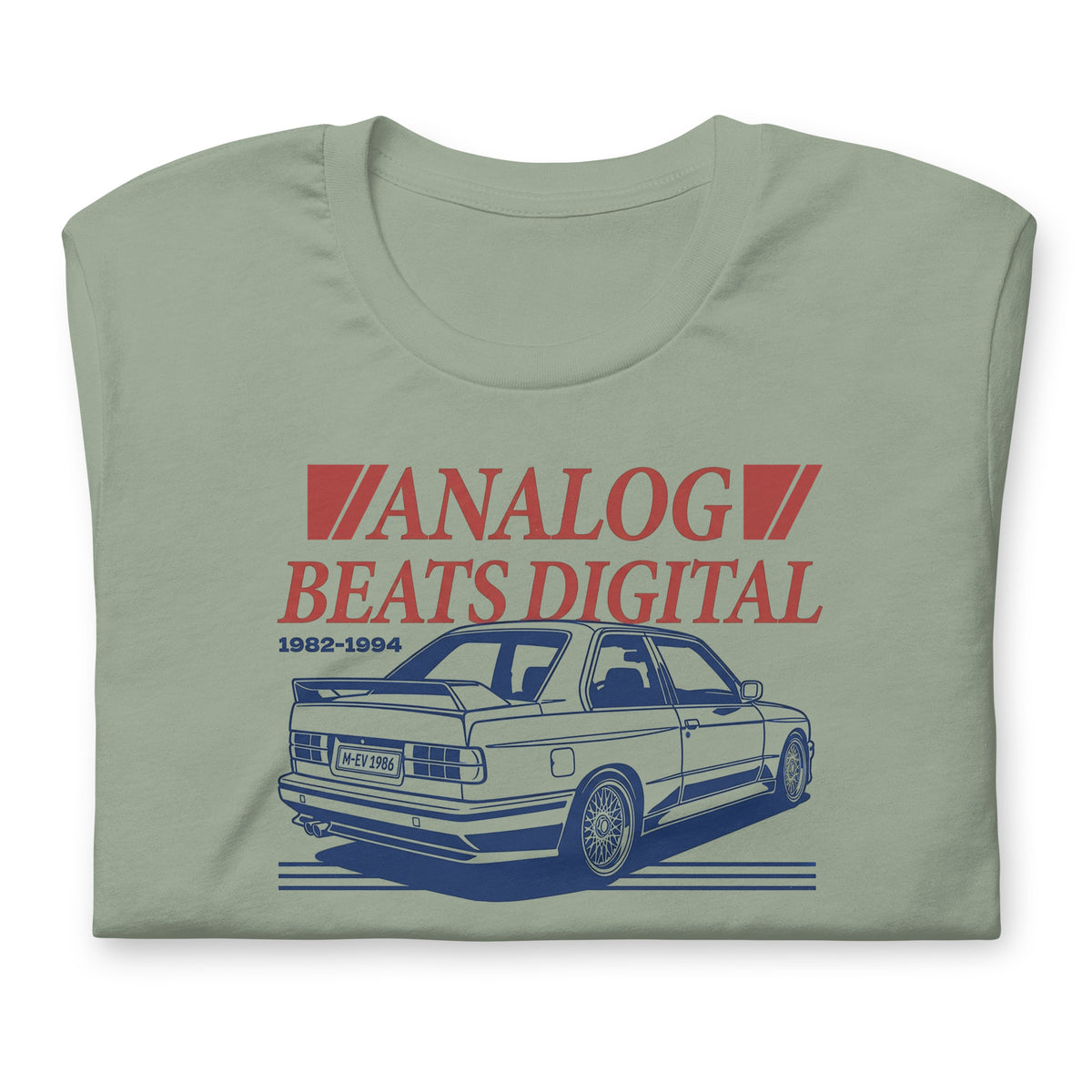 Analog Beats Digital tee, Sage front view — Marque automotive apparel