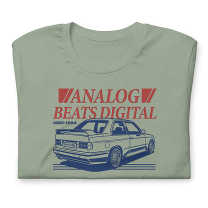 Analog Beats Digital tee, Sage front view — Marque automotive apparel