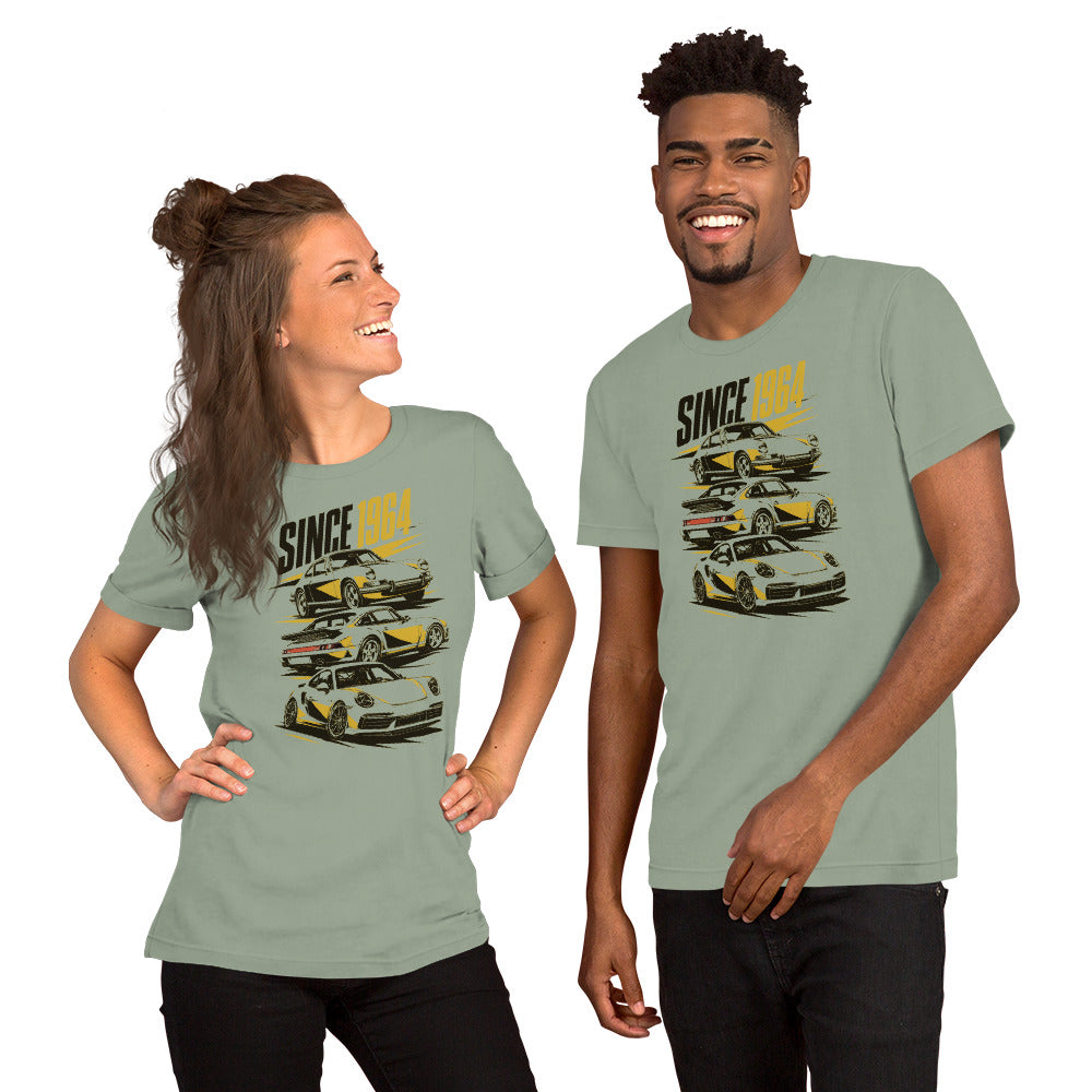 Stuttgart's Finest Since '64 t-shirt, Sage front view (2) — Marque automotive apparel