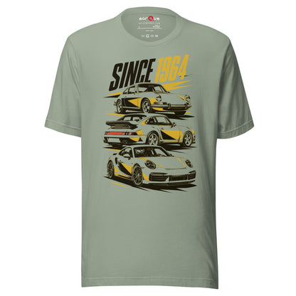 Stuttgart's Finest Since '64 t-shirt, Sage front view — Marque automotive apparel