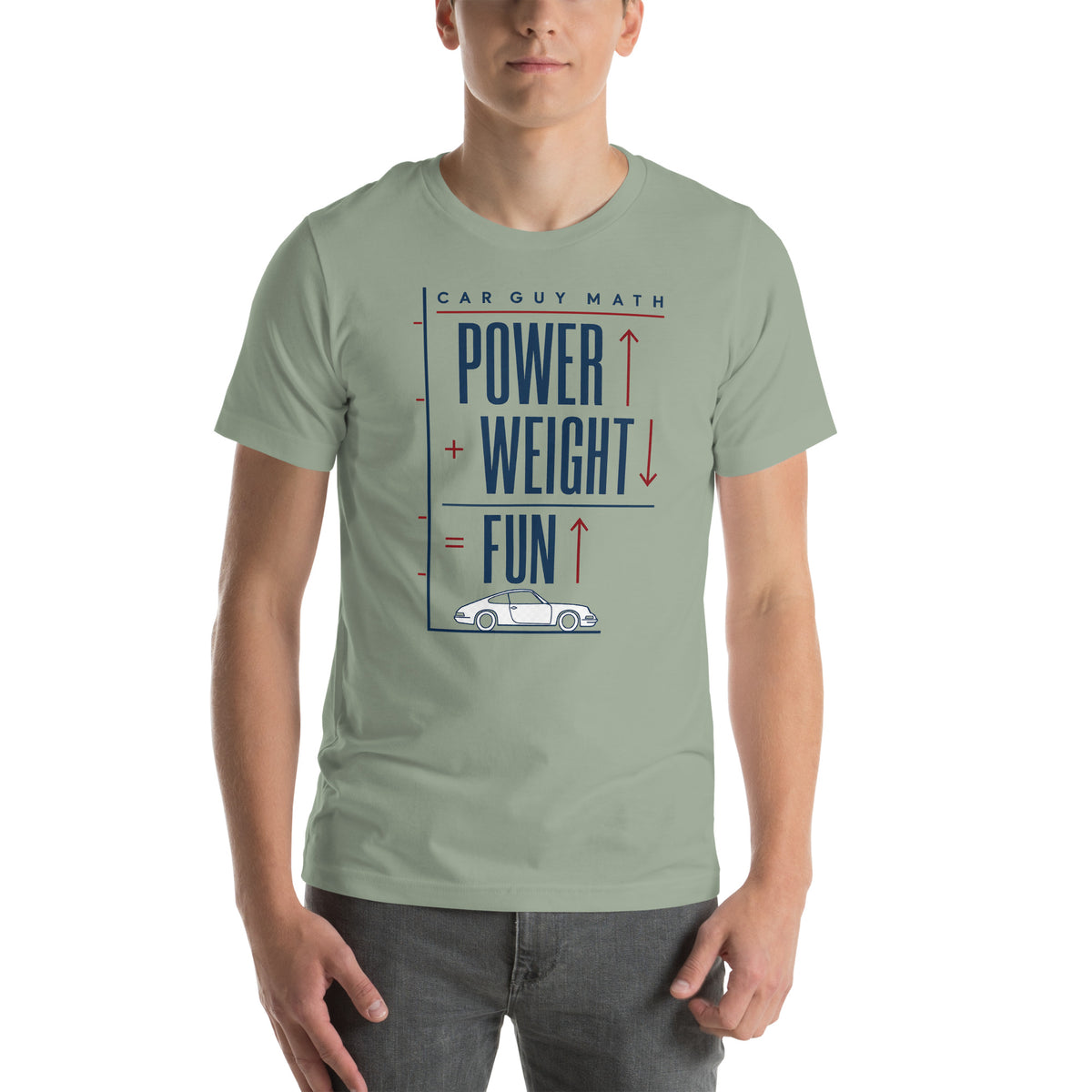 Car Guy Math t-shirt, Sage front view (2) — Marque automotive apparel