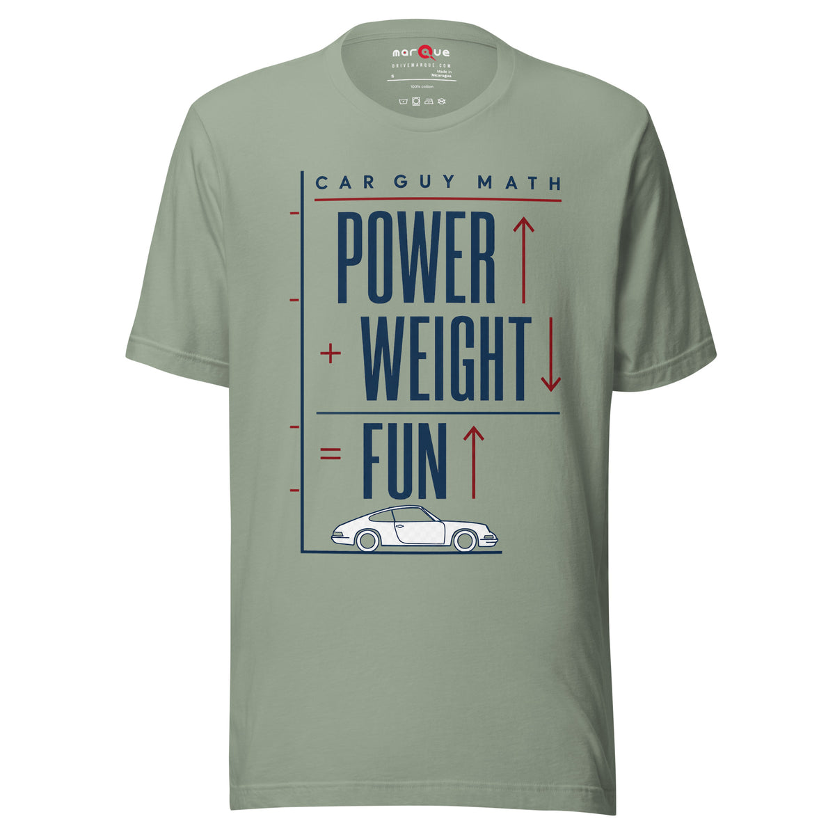 Car Guy Math t-shirt, Sage front view — Marque automotive apparel