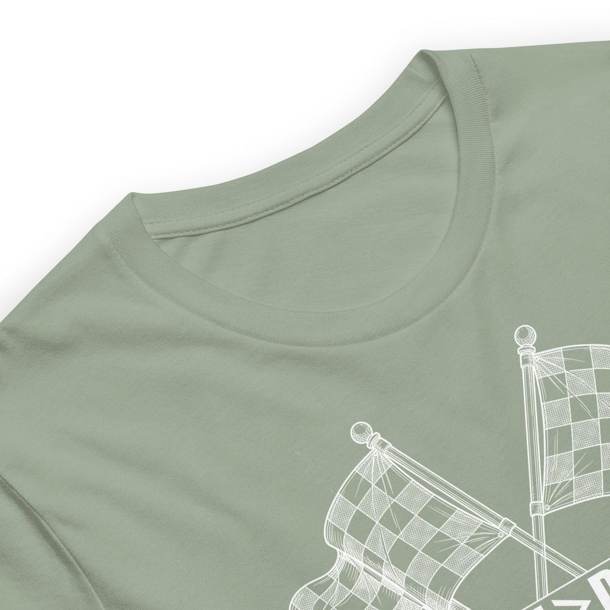 Crossed Flags Tee — Send It Anyway graphic t-shirt, Sage print detail — Marque automotive apparel