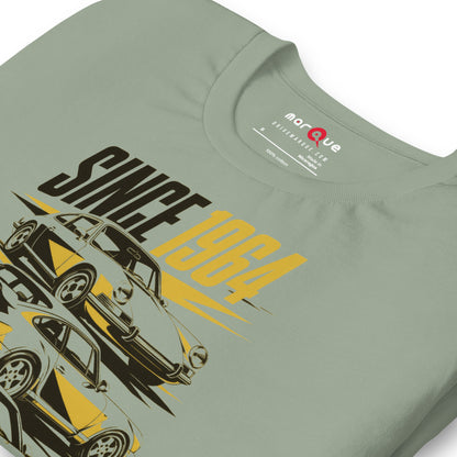 Stuttgart's Finest Since '64 t-shirt, Sage print detail — Marque automotive apparel