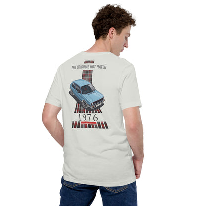 1976 Original Hot Hatch Tee — The Blueprint graphic t-shirt, Silver back view — Marque automotive apparel