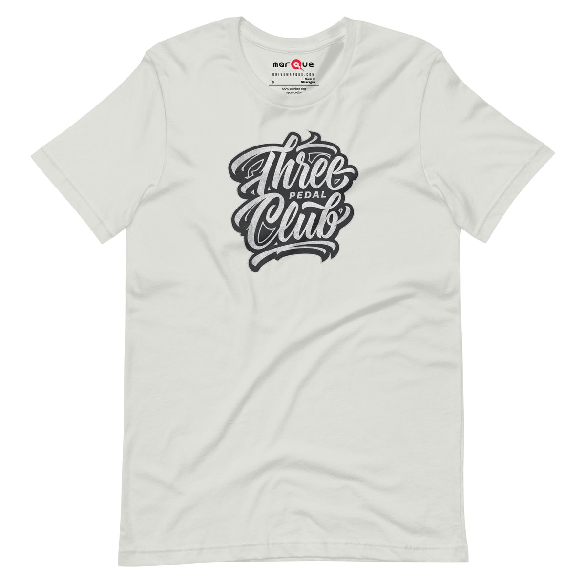 Three Pedal Club Tee — Manual Only graphic t-shirt, Silver front view — Marque automotive apparel