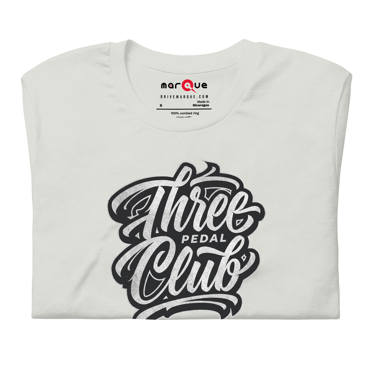 Three Pedal Club Tee — Manual Only graphic t-shirt, Silver front view (2) — Marque automotive apparel