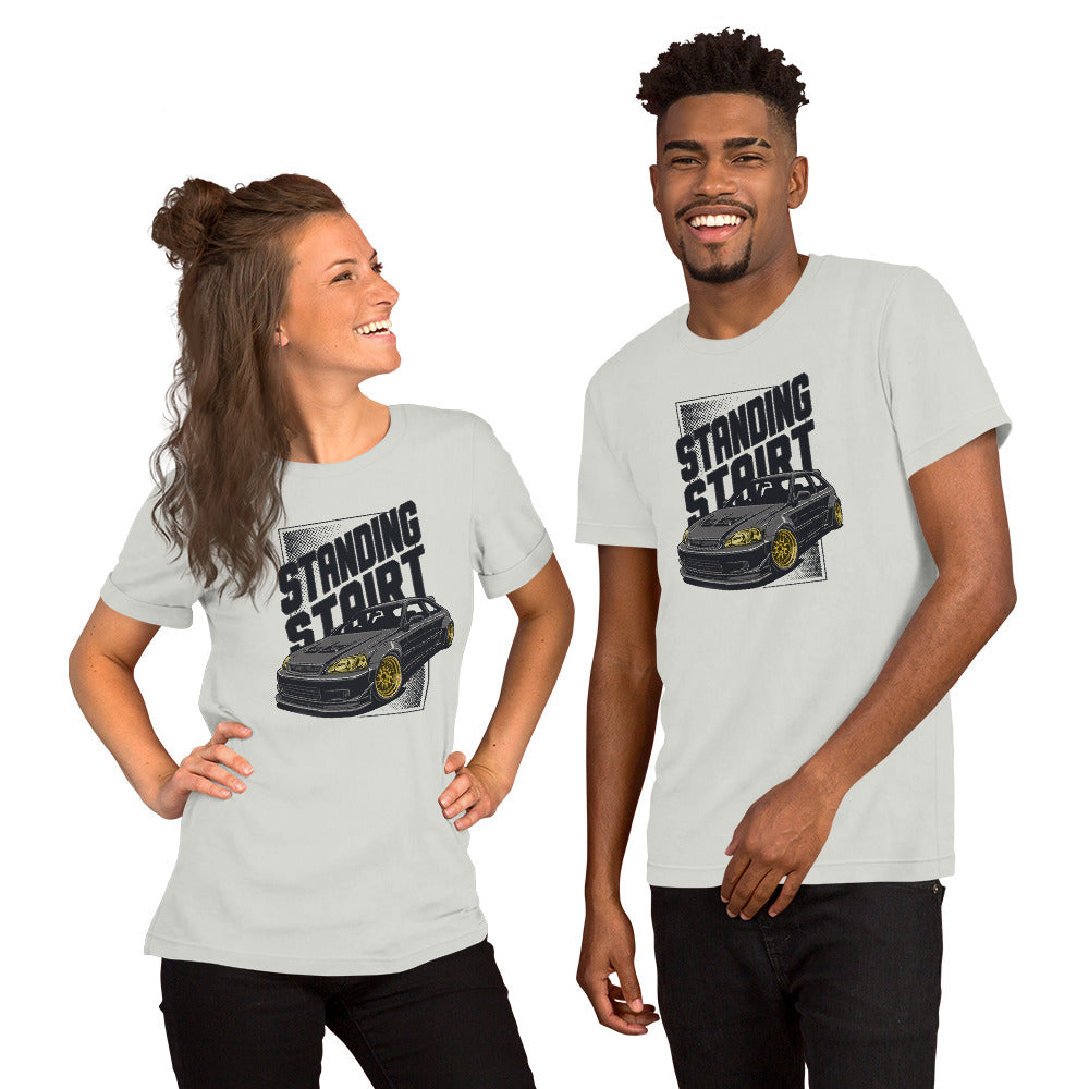Standing Start Tee — Lights Out graphic t-shirt, Silver front view (2) — Marque automotive apparel