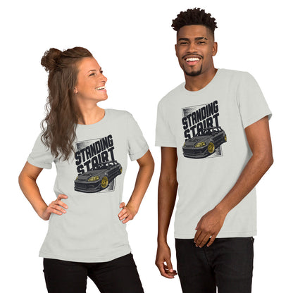 Standing Start Tee — Lights Out graphic t-shirt, Silver front view (2) — Marque automotive apparel