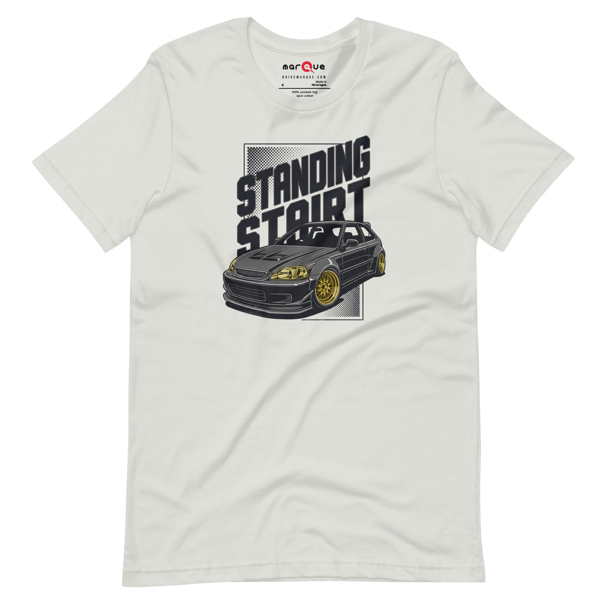 Standing Start Tee — Lights Out graphic t-shirt, Silver front view — Marque automotive apparel