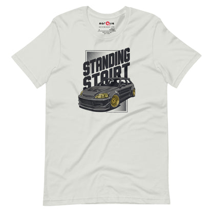 Standing Start Tee — Lights Out graphic t-shirt, Silver front view — Marque automotive apparel