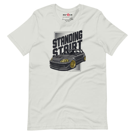 Standing Start Tee — Lights Out graphic t-shirt, Silver front view — Marque automotive apparel