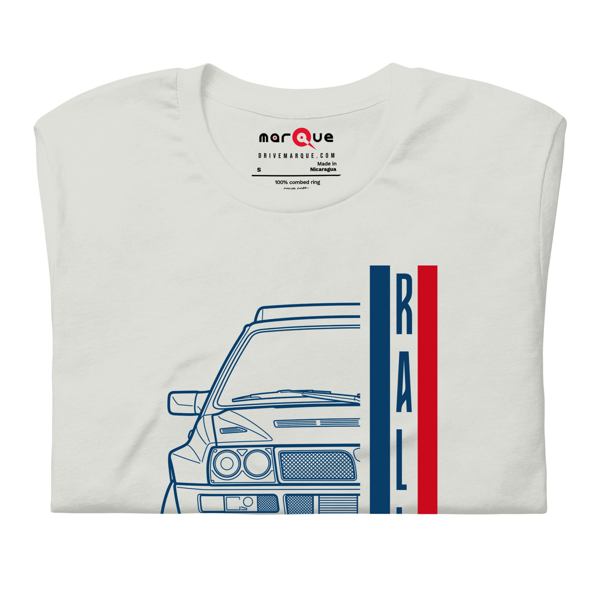 Group A Rally Tee — Six in a Row graphic t-shirt, Silver front view (2) — Marque automotive apparel