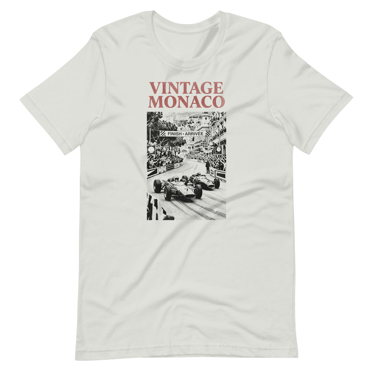 Vintage Monaco tee, Silver front view — Marque automotive apparel
