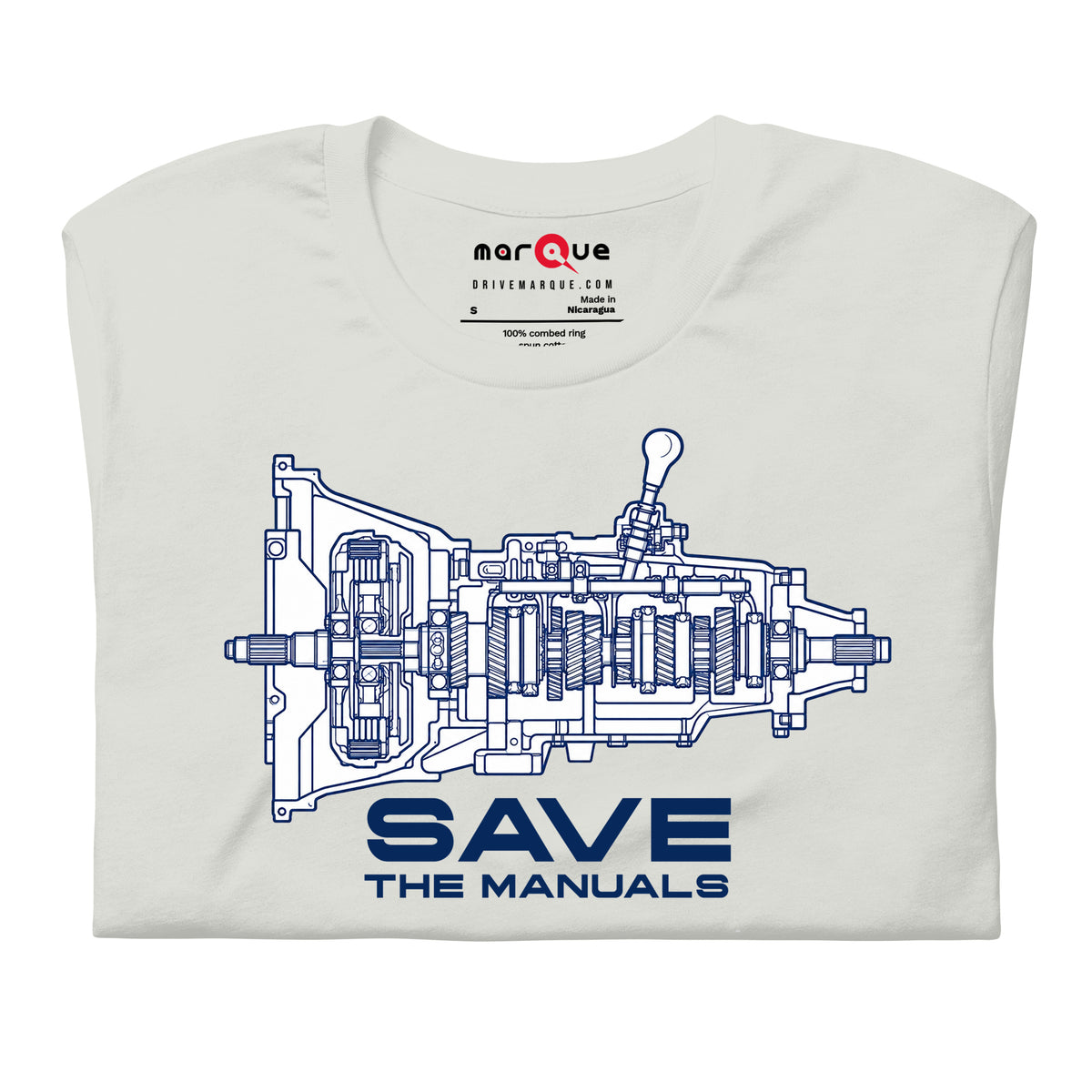 Manual Blueprint Tee, Silver print detail — gearbox cutaway print, Marque automotive apparel