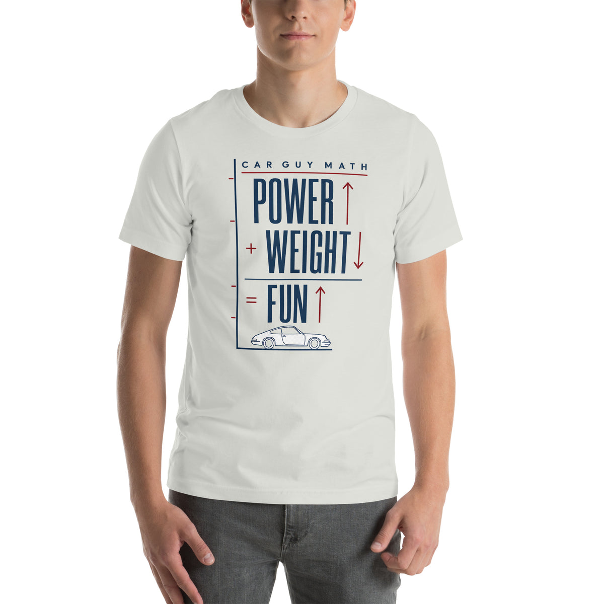 Car Guy Math t-shirt, Silver front view (2) — Marque automotive apparel