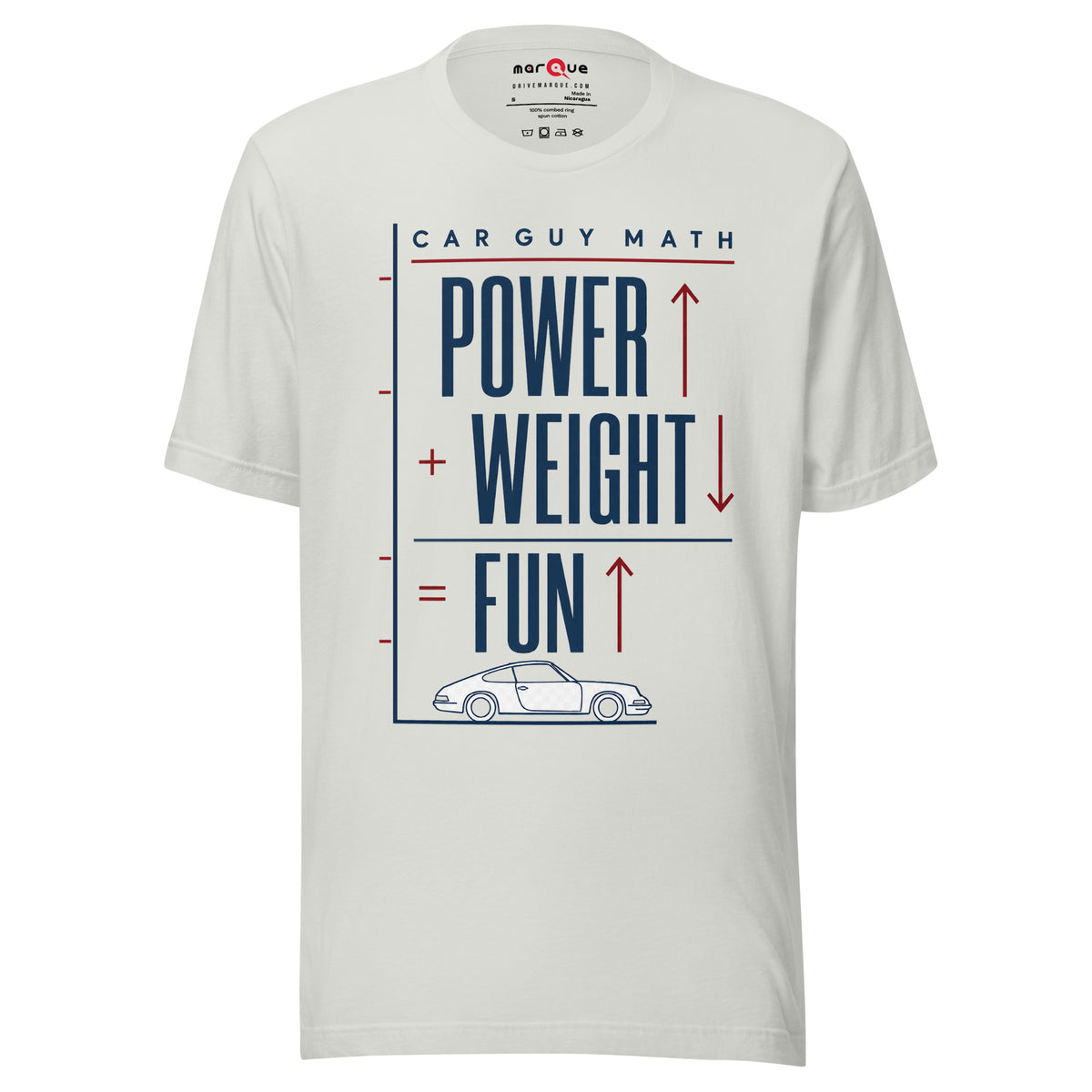Car Guy Math t-shirt, Silver front view — Marque automotive apparel