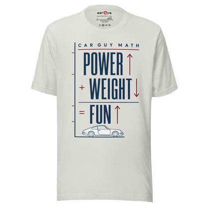 Car Guy Math t-shirt, Silver front view — Marque automotive apparel