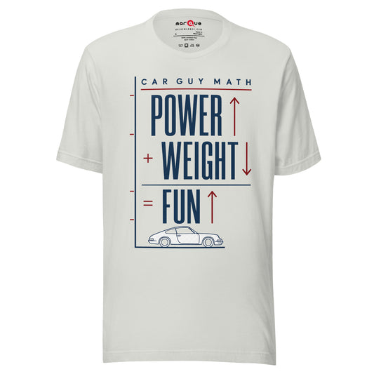 Car Guy Math t-shirt, Silver front view — Marque automotive apparel
