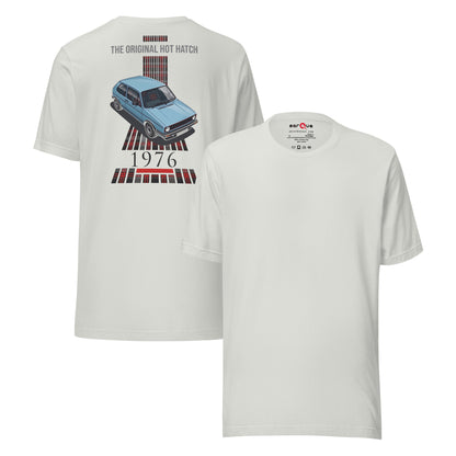 1976 Original Hot Hatch Tee — The Blueprint graphic t-shirt, Silver front and back — Marque automotive apparel