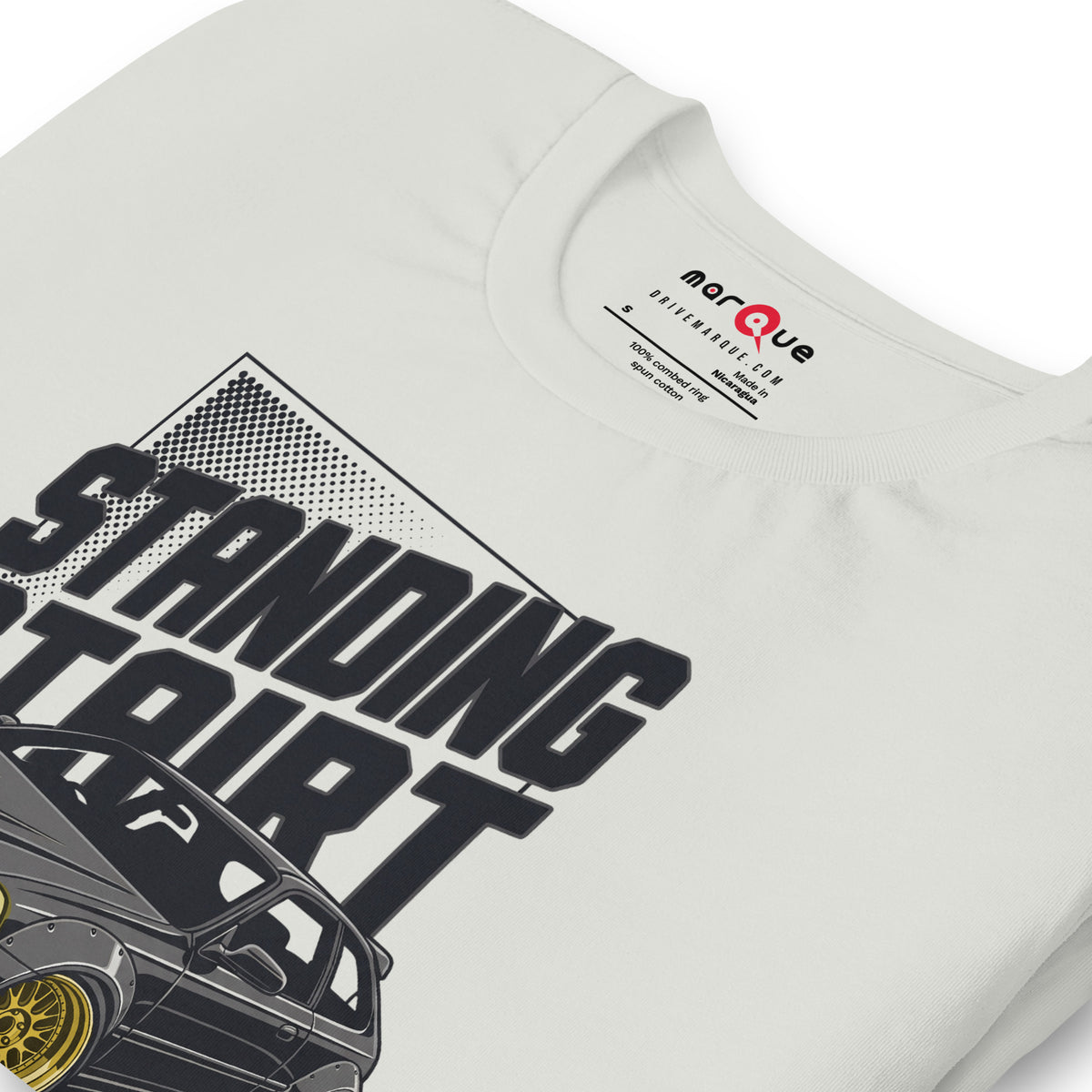 Standing Start Tee — Lights Out graphic t-shirt, Silver print detail — Marque automotive apparel