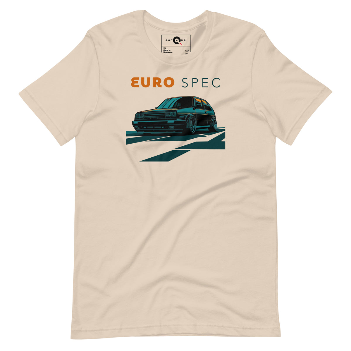 Euro Spec Tee — Mk2 Hot Hatch graphic t-shirt, Soft Cream front view (4) — Marque automotive apparel